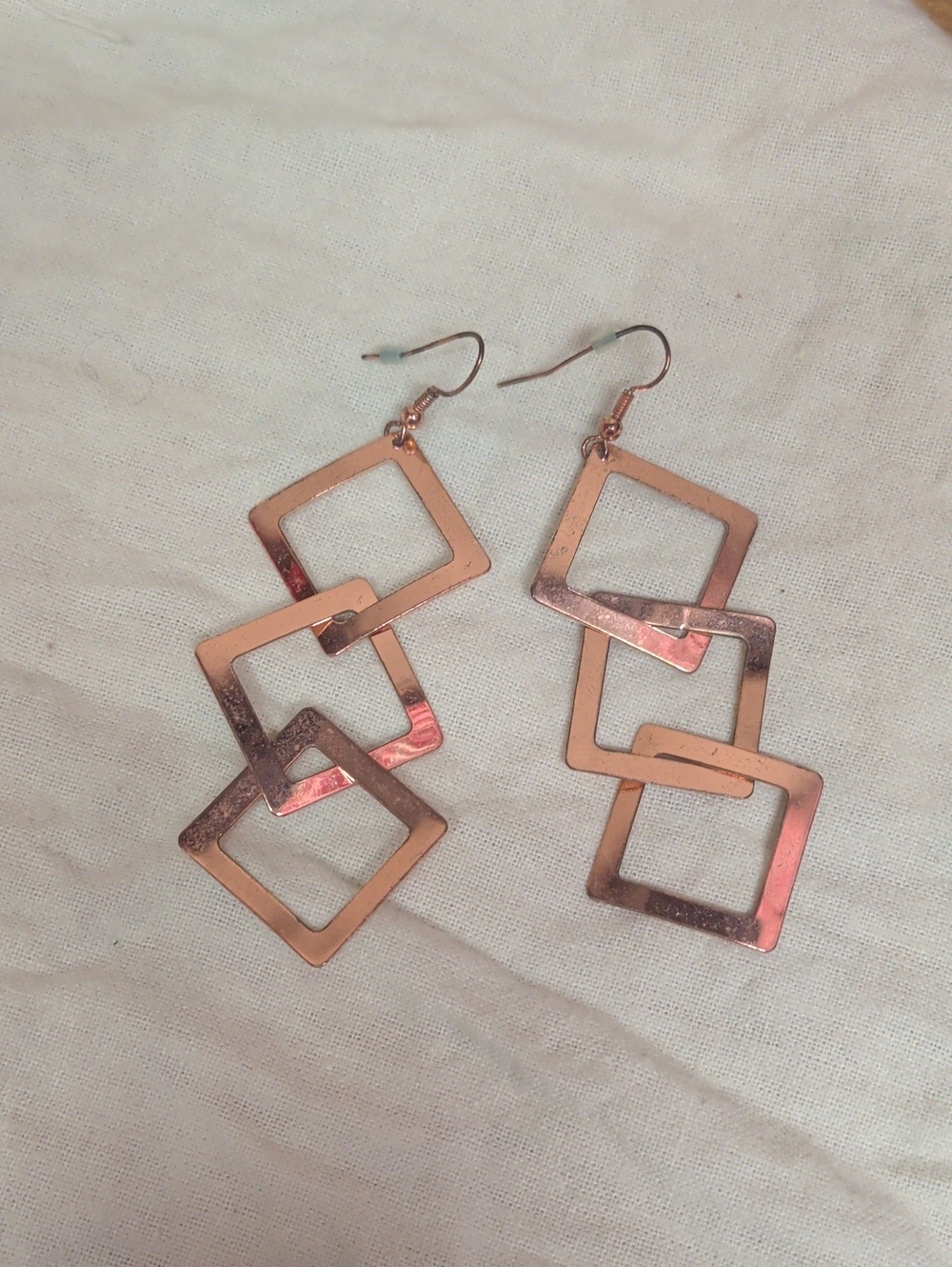 Vintage Rose Gold Tone Geometric Link Dangle Earrings - Women Jewelry